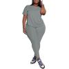 imagePINSV Womens Plus Size 2 Piece Outfits Tracksuits Short Sleeve Top Pants Sets SweatsuitsGrey