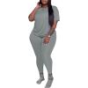imagePINSV Womens Plus Size 2 Piece Outfits Tracksuits Short Sleeve Top Pants Sets SweatsuitsGrey