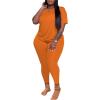 imagePINSV Womens Plus Size 2 Piece Outfits Tracksuits Short Sleeve Top Pants Sets SweatsuitsOrange