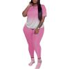 imagePINSV Womens Plus Size 2 Piece Outfits Tracksuits Short Sleeve Top Pants Sets SweatsuitsPink Gradient