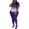 imagePINSV Womens Plus Size 2 Piece Outfits Tracksuits Short Sleeve Top Pants Sets SweatsuitsPurple Gradient