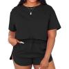 imagePINSV Summer Womens 2 Piece Outfits Tracksuit Short Sleeve Biker Shorts Set Lounge Relax Jogging short Pants SetsBlack