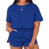 imagePINSV Summer Womens 2 Piece Outfits Tracksuit Short Sleeve Biker Shorts Set Lounge Relax Jogging short Pants SetsBlue