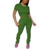 imagePINSV Womens 2 Piece Outfits Bodycon Lounge Wear Crop Top Stacked Pants Going Out Jogging Tracksuit Sets6390 Olive Green