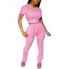imagePINSV Womens 2 Piece Outfits Bodycon Lounge Wear Crop Top Stacked Pants Going Out Jogging Tracksuit SetsApink