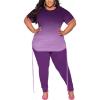 imagePINSV Womens Plus Size 2 Piece Outfits Sweatsuits Short Sleeve Jogger Sets Tracksuit Purple Gradient 4XL