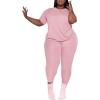 imagePINSV Womens Plus Size 2 Piece Outfits Tracksuits Short Sleeve Top Pants Sets SweatsuitsPink