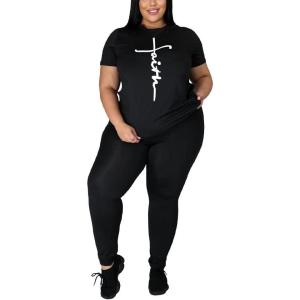 imagePINSV Plus Size Outfits For Women 2 Piece Sets 1x5xPrint Faith