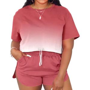imagePINSV Summer Womens 2 Piece Outfits Tracksuit Short Sleeve Biker Shorts Set Lounge Relax Jogging short Pants SetsPink Gradient
