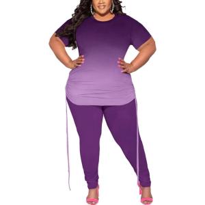 imagePINSV Womens Plus Size 2 Piece Outfits Sweatsuits Short Sleeve Jogger Sets Tracksuit Purple Gradient 4XL