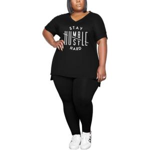 imagePINSV Womens Plus Size 2 Piece Outfits Sweatsuits Tracksuit Loungewear SetsBblack Print