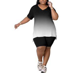 imagePINSV Womens Plus Size 2 Piece Outfits Sweatsuits Tracksuit Loungewear SetsBlack Gradient