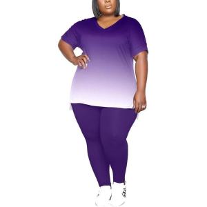 imagePINSV Womens Plus Size 2 Piece Outfits Sweatsuits Tracksuit Loungewear SetsCpurple Gradient