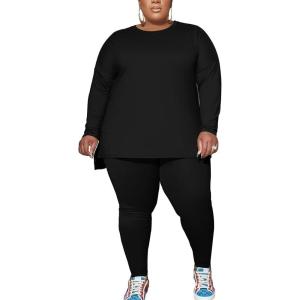 imagePINSV Womens Plus Size 2 Piece Outfits Sweatsuits Tracksuit Loungewear SetsDblack