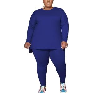 imagePINSV Womens Plus Size 2 Piece Outfits Sweatsuits Tracksuit Loungewear SetsDblue