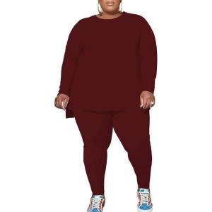 imagePINSV Womens Plus Size 2 Piece Outfits Sweatsuits Tracksuit Loungewear SetsDburgundy