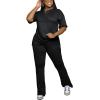 imagePINSV Women 2 Piece Outfits Short Sleeve Top and Flare Pants Lounge Sets TracksuitBlack