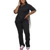 imagePINSV Women 2 Piece Outfits Short Sleeve Top and Flare Pants Lounge Sets TracksuitBlack