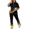 imagePINSV Women 2 Piece Outfits Short Sleeve Top and Flare Pants Lounge Sets TracksuitBlack B