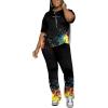 imagePINSV Women 2 Piece Outfits Short Sleeve Top and Flare Pants Lounge Sets TracksuitBlack B
