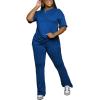 imagePINSV Women 2 Piece Outfits Short Sleeve Top and Flare Pants Lounge Sets TracksuitBlue