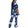 imagePINSV Women 2 Piece Outfits Short Sleeve Top and Flare Pants Lounge Sets TracksuitBlue B