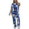imagePINSV Women 2 Piece Outfits Short Sleeve Top and Flare Pants Lounge Sets TracksuitBlue B