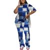 imagePINSV Women 2 Piece Outfits Short Sleeve Top and Flare Pants Lounge Sets TracksuitBlue B