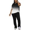 imagePINSV Women 2 Piece Outfits Short Sleeve Top and Flare Pants Lounge Sets TracksuitGradient Black