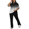 imagePINSV Women 2 Piece Outfits Short Sleeve Top and Flare Pants Lounge Sets TracksuitGradient Black
