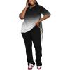 imagePINSV Women 2 Piece Outfits Short Sleeve Top and Flare Pants Lounge Sets TracksuitGradient Black