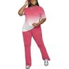 imagePINSV Women 2 Piece Outfits Short Sleeve Top and Flare Pants Lounge Sets TracksuitGradient Pink