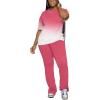 imagePINSV Women 2 Piece Outfits Short Sleeve Top and Flare Pants Lounge Sets TracksuitGradient Pink