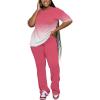 imagePINSV Women 2 Piece Outfits Short Sleeve Top and Flare Pants Lounge Sets TracksuitGradient Pink