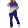 imagePINSV Women 2 Piece Outfits Short Sleeve Top and Flare Pants Lounge Sets TracksuitGradient Purple
