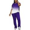 imagePINSV Women 2 Piece Outfits Short Sleeve Top and Flare Pants Lounge Sets TracksuitGradient Purple