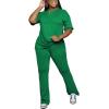 imagePINSV Women 2 Piece Outfits Short Sleeve Top and Flare Pants Lounge Sets TracksuitGreen