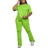 imagePINSV Women 2 Piece Outfits Short Sleeve Top and Flare Pants Lounge Sets TracksuitGreenyellow