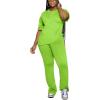 imagePINSV Women 2 Piece Outfits Short Sleeve Top and Flare Pants Lounge Sets TracksuitGreenyellow