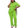 imagePINSV Women 2 Piece Outfits Short Sleeve Top and Flare Pants Lounge Sets TracksuitGreenyellow
