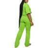 imagePINSV Women 2 Piece Outfits Short Sleeve Top and Flare Pants Lounge Sets TracksuitGreenyellow