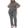 imagePINSV Women 2 Piece Outfits Short Sleeve Top and Flare Pants Lounge Sets TracksuitGrey