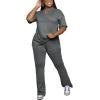 imagePINSV Women 2 Piece Outfits Short Sleeve Top and Flare Pants Lounge Sets TracksuitGrey