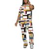 imagePINSV Women 2 Piece Outfits Short Sleeve Top and Flare Pants Lounge Sets TracksuitMulticolour