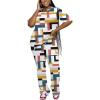 imagePINSV Women 2 Piece Outfits Short Sleeve Top and Flare Pants Lounge Sets TracksuitMulticolour