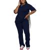 imagePINSV Women 2 Piece Outfits Short Sleeve Top and Flare Pants Lounge Sets TracksuitNavy Blue