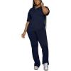 imagePINSV Women 2 Piece Outfits Short Sleeve Top and Flare Pants Lounge Sets TracksuitNavy Blue