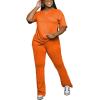 imagePINSV Women 2 Piece Outfits Short Sleeve Top and Flare Pants Lounge Sets TracksuitOrange