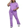 imagePINSV Women 2 Piece Outfits Short Sleeve Top and Flare Pants Lounge Sets TracksuitPurple