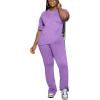 imagePINSV Women 2 Piece Outfits Short Sleeve Top and Flare Pants Lounge Sets TracksuitPurple
